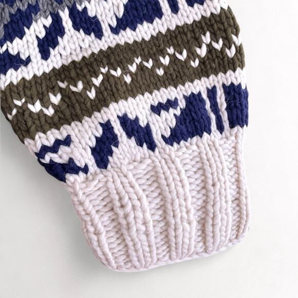 Vintage 100% Wool Scandi Nordic Sweater Cabincore Apres Ski Blue Cream Fair Isle - Picture 9 of 9